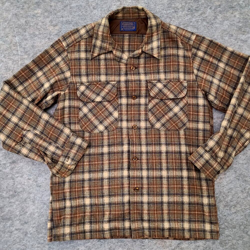 Vintage Pendleton Virgin Wool Flannel Shirt Mens Medium Made In USA DISTRESSED